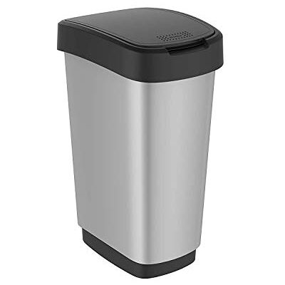 Rotho Twist Poubelle 25 l avec couvercle, en plastique, argenté Rotho Twist Poubelle 25 l avec couvercle, en plastique, argenté
