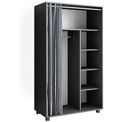 Vicco Armoire "Doros", Gris, 100x168cm avec roulettes, avec roulettes pour un positionnement flexible dans la pièce Vicco Armoire "Doros", Gris, 100x168cm avec roulettes, avec roulettes pour un positionnement flexible dans la pièce