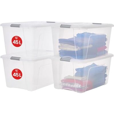 Iris Ohyama 45L Boîte de rangement - Empilable, Durable, Transparente Iris Ohyama 45L Boîte de rangement - Empilable, Durable, Transparente