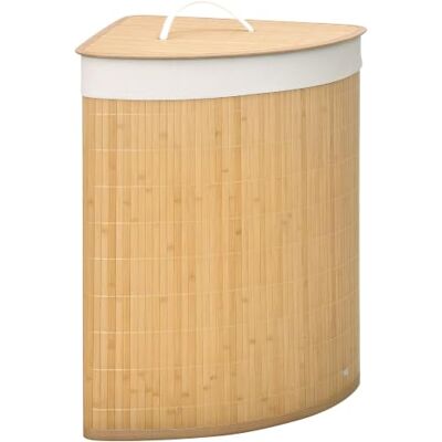 HOMCOM Panier à Linge en Bambou d'Angle 55L 38 x 38 x 57 cm Bois Naturel Couvercle, Sac Amovible HOMCOM Panier à Linge en Bambou d'Angle 55L 38 x 38 x 57 cm Bois Naturel Couvercle, Sac Amovible