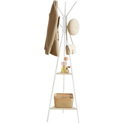 VASAGLE Portemanteau sur Pieds, Portant, Meuble d’Entrée, Style Industriel, avec 2 Étagères, pour Vêtements, Chapeaux, Sacs, Beige Naturel et Blanc Perle RCR016N01 VASAGLE Portemanteau sur Pieds, Portant, Meuble d’Entrée, Style Industriel, avec 2 Étagères, pour Vêtements, Chapeaux, Sacs, Beige Naturel et Blanc Perle RCR016N01