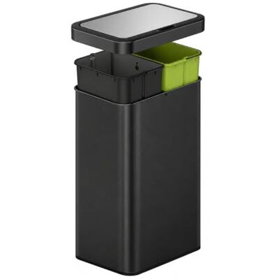 EKO Poubelle intelligente Nova Mirage 30 l + 30 l, noire, avec détecteur de mouvement, finition en acier inoxydable brossé, poubelle de cuisine, 2 compartiments (30 L + 30 L), fermeture silencieuse. EKO Poubelle intelligente Nova Mirage 30 l + 30 l, noire, avec détecteur de mouvement, finition en acier inoxydable brossé, poubelle de cuisine, 2 compartiments (30 L + 30 L), fermeture silencieuse.