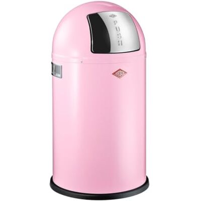 WESCO Poubelle Pushboy junior de couleur rose, tôle d'acier revêtue par pulvérisation, volume de 22 litres, grand rabat en acier inoxydable, récipient intérieur amovible WESCO Poubelle Pushboy junior de couleur rose, tôle d'acier revêtue par pulvérisation, volume de 22 litres, grand rabat en acier inoxydable, récipient intérieur amovible