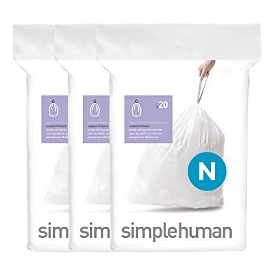 simplehuman CW0262 code N, sacs poubelle sur mesure, 3 x paquet de 20 (60 sacs), plastique blanc simplehuman CW0262 code N, sacs poubelle sur mesure, 3 x paquet de 20 (60 sacs), plastique blanc