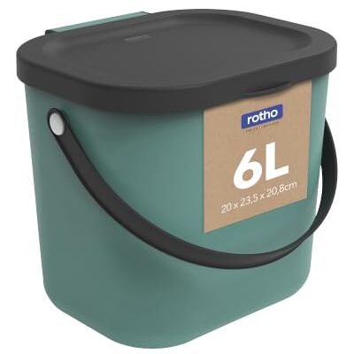 Rotho Albula Poubelle bio 6l avec couvercle et poignée pour la cuisine, Plastique (PP) sans BPA, vertfoncé/anthracite, 6l (23.5 x 20.0 x 20.8 cm) Rotho Albula Poubelle bio 6l avec couvercle et poignée pour la cuisine, Plastique (PP) sans BPA, vertfoncé/anthracite, 6l (23.5 x 20.0 x 20.8 cm)