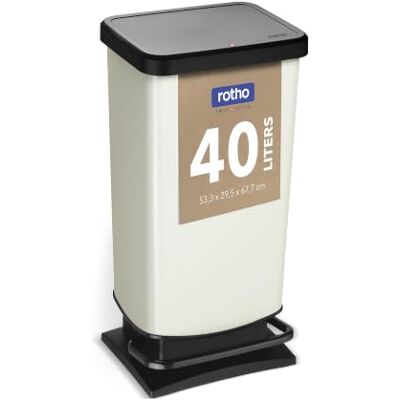 Rotho Poubelle avec pédale et couvercle, Plastique (PP) sans BPA, Blanc, 40 l (35,3 x 29,5 x 67,6 cm) Rotho Poubelle avec pédale et couvercle, Plastique (PP) sans BPA, Blanc, 40 l (35,3 x 29,5 x 67,6 cm)