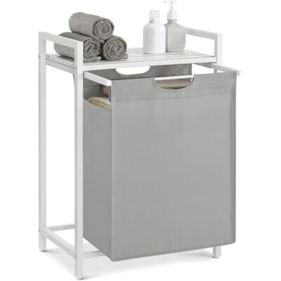 VASAGLE Panier à Linge avec Étagère, 65 L, Cadre en Acier et MDF Corbeille à Linge avec Sac Amovible, 50 x 33 x 72 cm, pour Salle de Bain et Buanderie, Gris, Collection BRENTA BLH101W03 VASAGLE Panier à Linge avec Étagère, 65 L, Cadre en Acier et MDF Corbeille à Linge avec Sac Amovible, 50 x 33 x 72 cm, pour Salle de Bain et Buanderie, Gris, Collection BRENTA BLH101W03