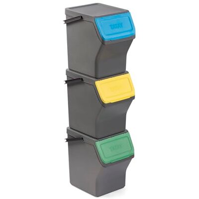 TATAY Poubelles de Recyclage Easy Waste 20 L, Set de 3, Capacité de 20 L Poubelles de Recyclage Easy Waste Set 3 Pièces Set de 3 Dimensions 35 x 27 x 36cm Finition de Couleur, Gris TATAY Poubelles de Recyclage Easy Waste 20 L, Set de 3, Capacité de 20 L Poubelles de Recyclage Easy Waste Set 3 Pièces Set de 3 Dimensions 35 x 27 x 36cm Finition de Couleur, Gris