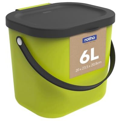 Rotho Albula Poubelle bio 6l avec couvercle et poignée pour la cuisine, Plastique (PP) sans BPA, vertclair/anthracite, 6l (23.5 x 20.0 x 20.8 cm) Rotho Albula Poubelle bio 6l avec couvercle et poignée pour la cuisine, Plastique (PP) sans BPA, vertclair/anthracite, 6l (23.5 x 20.0 x 20.8 cm)