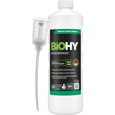 BIOHY Nettoyant sols (Bouteille de 1l) + Distributeur Concentré pour Tous Les équipements de Nettoyage et Tous Les sols durs Odeur agréable et Nettoyage sans Traces (Bodenreiniger) BIOHY Nettoyant sols (Bouteille de 1l) + Distributeur Concentré pour Tous Les équipements de Nettoyage et Tous Les sols durs Odeur agréable et Nettoyage sans Traces (Bodenreiniger)