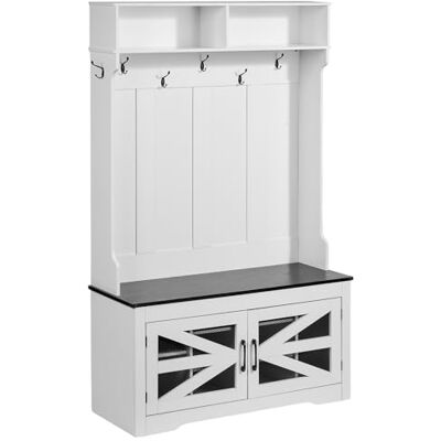 VEVOR Porte-Manteau en Bois, Meuble d’Entrée avec Banc et Rangement pour Chaussures, Support Manteau sur Pied, Vestiaire avec Étagères Réglables, 7 Crochets et Bande Lumineuse USB, pour Couloir, Blanc VEVOR Porte-Manteau en Bois, Meuble d’Entrée avec Banc et Rangement pour Chaussures, Support Manteau sur Pied, Vestiaire avec Étagères Réglables, 7 Crochets et Bande Lumineuse USB, pour Couloir, Blanc