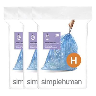 simplehuman Code H Sacs poubelle de recyclage sur mesure, avec cordon de serrage, 30 à 35 litres, 3 paquets de recharge (60 pièces), bleu simplehuman Code H Sacs poubelle de recyclage sur mesure, avec cordon de serrage, 30 à 35 litres, 3 paquets de recharge (60 pièces), bleu
