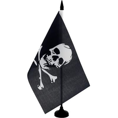 AZ FLAG Drapeau de Table Pirate tête de mort et os 21x14 cm Socle Plastique Usage intérieur Drapeau de bureau corsaire finition cousue et bords renforcés avec mât en plastique et socle en plastique AZ FLAG Drapeau de Table Pirate tête de mort et os 21x14 cm Socle Plastique Usage intérieur Drapeau de bureau corsaire finition cousue et bords renforcés avec mât en plastique et socle en plastique