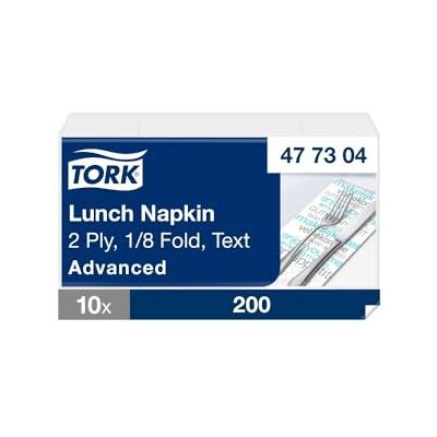 Tork Serviette Lunch décorée, pliage 1/8 2 plis, 33 cm x 33 cm, 10 x 200 serviettes, 477302 Tork Serviette Lunch décorée, pliage 1/8 2 plis, 33 cm x 33 cm, 10 x 200 serviettes, 477302