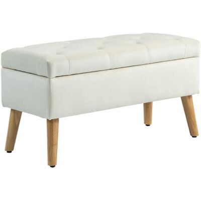 HOMCOM Banc de Rangement, Coffre de Rangement, 80 x 35 x 42 cm, Crème Avec Couvercle, Tissu Effet Velours, Pieds en Bois, Charge Jusqu'à 120 kg, pour Salon, Chambre, Entrée HOMCOM Banc de Rangement, Coffre de Rangement, 80 x 35 x 42 cm, Crème Avec Couvercle, Tissu Effet Velours, Pieds en Bois, Charge Jusqu'à 120 kg, pour Salon, Chambre, Entrée