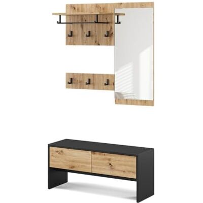 Vicco Vestiaire "Selena", Anthracite/Artisan, 90x40cm 4 parties, pour montage mural pour une organisation peu encombrante dans l'entrée Vicco Vestiaire "Selena", Anthracite/Artisan, 90x40cm 4 parties, pour montage mural pour une organisation peu encombrante dans l'entrée