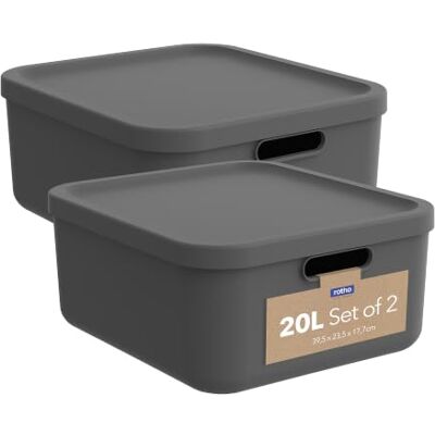 Rotho Albula light Lot de 2 boîtes de rangement 20 l avec couvercle (anthracite) Rotho Albula light Lot de 2 boîtes de rangement 20 l avec couvercle (anthracite)