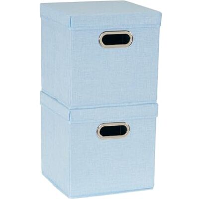 Household Essentials 816-1 Lot de 2 boîtes de rangement cubiques avec couvercles et poignées – Lin bleu layette Household Essentials 816-1 Lot de 2 boîtes de rangement cubiques avec couvercles et poignées – Lin bleu layette