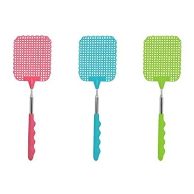 Fackelmann 9984950 Lot de 3 tapettes à mouches avec manche télescopique, tue mouche, Plastique, Rose, Bleu, Vert, 26,5 x 1,5 x 8,3 cm Fackelmann 9984950 Lot de 3 tapettes à mouches avec manche télescopique, tue mouche, Plastique, Rose, Bleu, Vert, 26,5 x 1,5 x 8,3 cm