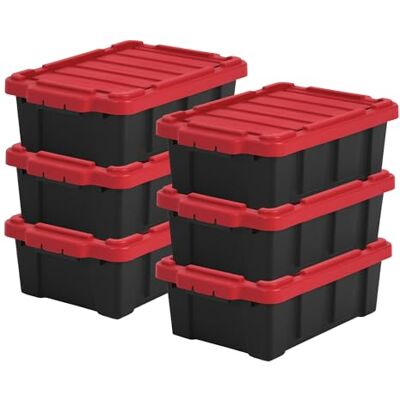 Iris Ohyama , Boite rangement plastique garage de 12.5L, Lot de 6, DDSKT-130, Noir/Rouge, L46.5 x P29.5 x H16 cm Iris Ohyama , Boite rangement plastique garage de 12.5L, Lot de 6, DDSKT-130, Noir/Rouge, L46.5 x P29.5 x H16 cm