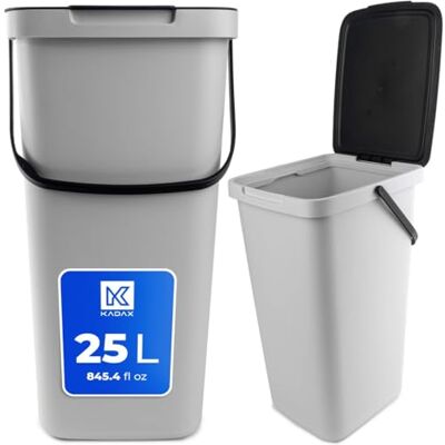 KADAX Poubelle en plastique avec couvercle rabattable et poignée, collecteur de déchets rectangulaire, pour le tri sélectif (gris, 25 l) KADAX Poubelle en plastique avec couvercle rabattable et poignée, collecteur de déchets rectangulaire, pour le tri sélectif (gris, 25 l)