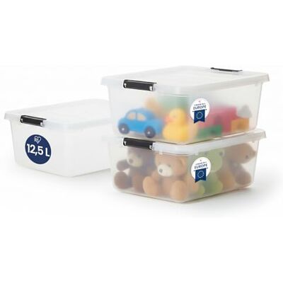 Iris Ohyama , Boite Rangement Plastique avec Couvercle, 12.5L, Lot de 3, Transparent, Clips de Fermeture, Poignée, Empilable, Organisation Solide & Durable, pour Chambre, Dressing, Bureau, FTB-12.5 Iris Ohyama , Boite Rangement Plastique avec Couvercle, 12.5L, Lot de 3, Transparent, Clips de Fermeture, Poignée, Empilable, Organisation Solide & Durable, pour Chambre, Dressing, Bureau, FTB-12.5