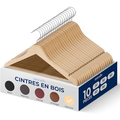 SereneLife Cintres en Bois – Cintres Fins Gain de Place – Crochet Pivotant à 360° – Supportent jusqu’à 4,5 kg – Idéals pour Manteaux, Vestes, Pantalons et Robes – Lot de 10 SereneLife Cintres en Bois – Cintres Fins Gain de Place – Crochet Pivotant à 360° – Supportent jusqu’à 4,5 kg – Idéals pour Manteaux, Vestes, Pantalons et Robes – Lot de 10