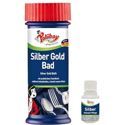 Poliboy Silver Gold Bad – Bain de bain immergé pour rafraîchir la brillance – Élimine les taches sombres et redonne de l'éclat aux bijoux – 1 x 375 ml – Avec échantillon de produit – Fabriqué en Poliboy Silver Gold Bad – Bain de bain immergé pour rafraîchir la brillance – Élimine les taches sombres et redonne de l'éclat aux bijoux – 1 x 375 ml – Avec échantillon de produit – Fabriqué en