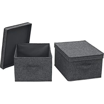 Household Essentials Lot de 2 grands bacs de rangement en tissu avec couvercle Graphite Household Essentials Lot de 2 grands bacs de rangement en tissu avec couvercle Graphite