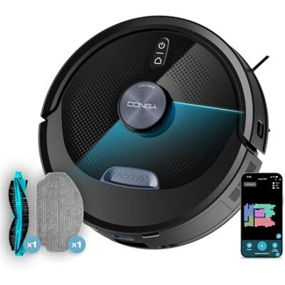 Cecotec Robot aspirateur et nettoyeur Conga M60 Dark. Navigation laser, aspiration du moteur 13 000 Pa, autonomie 200 min, brosse multifonction pour tous types de surfaces, Bluetooth et WiFi, App Cecotec Robot aspirateur et nettoyeur Conga M60 Dark. Navigation laser, aspiration du moteur 13 000 Pa, autonomie 200 min, brosse multifonction pour tous types de surfaces, Bluetooth et WiFi, App