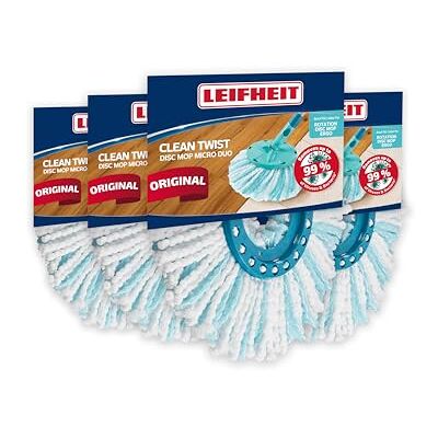 Leifheit Lot de 4 Tête de Rechange Clean Twist Disc Mop Ergo Micro Duo, Housse de Rechange en Microfibres pour Balai à Franges, Housse nettoyante et absorbante pour Lave-Sol Leifheit Lot de 4 Tête de Rechange Clean Twist Disc Mop Ergo Micro Duo, Housse de Rechange en Microfibres pour Balai à Franges, Housse nettoyante et absorbante pour Lave-Sol