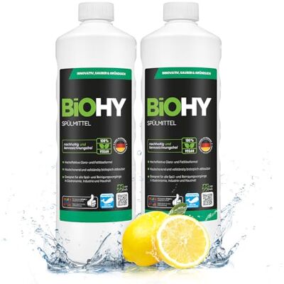 BIOHY Spülmittel (2 x 1 liter) Bio Geschirrspülmittel ohne schädliche Chemikalien Flüssiger Fettlöser für frischen Glanz ideal für Spülmittelspender biologisch abbaubar BIOHY Spülmittel (2 x 1 liter) Bio Geschirrspülmittel ohne schädliche Chemikalien Flüssiger Fettlöser für frischen Glanz ideal für Spülmittelspender biologisch abbaubar