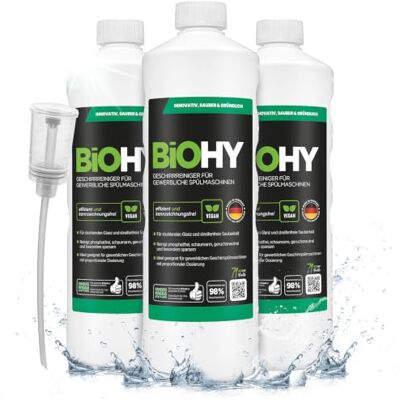 BIOHY Vaatwasmiddelen voor commerciële vaatwassers (3 x 1l Fles) + doseerder PHOSPHATE-FREE Geconcentreerd voor de gastronomie stralende glans (Geschirrreiniger) BIOHY Vaatwasmiddelen voor commerciële vaatwassers (3 x 1l Fles) + doseerder PHOSPHATE-FREE Geconcentreerd voor de gastronomie stralende glans (Geschirrreiniger)