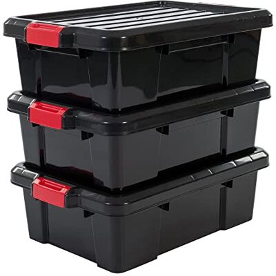 Iris Ohyama , Lot de 3 boîtes de rangement, bricolage, 25 L, avec clips de fermeture, empilable, garage Power Box SK-230 Noir Iris Ohyama , Lot de 3 boîtes de rangement, bricolage, 25 L, avec clips de fermeture, empilable, garage Power Box SK-230 Noir