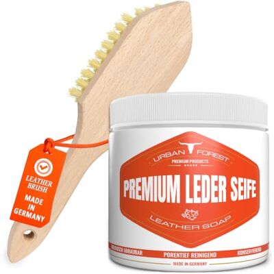 URBAN FOREST Savon pour cuir 500 ml avec brosse Nettoyant pour cuir fabriqué en Allemagne, savon pour selle et rembourrage pour le nettoyage du cuir URBAN FOREST Savon pour cuir 500 ml avec brosse Nettoyant pour cuir fabriqué en Allemagne, savon pour selle et rembourrage pour le nettoyage du cuir