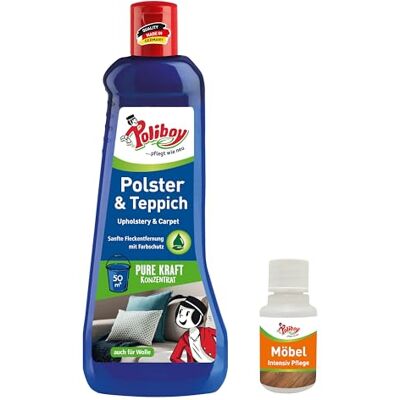 Poliboy Nettoyant doux pour tapis et tissus d'ameublement, pour enlever les taches, pour moquettes, appareils de nettoyage et laine, 1 x 500 ml, avec échantillon de produit, fabriqué en Allemagne Poliboy Nettoyant doux pour tapis et tissus d'ameublement, pour enlever les taches, pour moquettes, appareils de nettoyage et laine, 1 x 500 ml, avec échantillon de produit, fabriqué en Allemagne