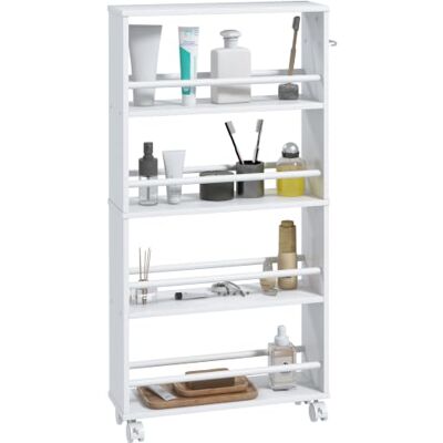 HOMCOM Chariot de rangement à 4 niveaux à roulettes 45 x 15 x 91 cm blanc Avec Poignées, Desserte Étroite, pour Cuisine, Salon, Salle de Bain, Buanderie HOMCOM Chariot de rangement à 4 niveaux à roulettes 45 x 15 x 91 cm blanc Avec Poignées, Desserte Étroite, pour Cuisine, Salon, Salle de Bain, Buanderie
