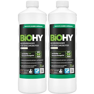 BIOHY Bodenreiniger für Wischroboter (2 x 1 liter) Reinigungsmittel Konzentrat für alle Wisch & Saugroboter mit Nass-Funktion Schaumarm & Streifenfrei Nachhaltiges 1:200 (Wischroboter) BIOHY Bodenreiniger für Wischroboter (2 x 1 liter) Reinigungsmittel Konzentrat für alle Wisch & Saugroboter mit Nass-Funktion Schaumarm & Streifenfrei Nachhaltiges 1:200 (Wischroboter)