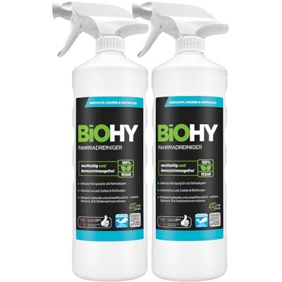 BIOHY Nettoyant pour vélo (2 x 1 l) + tête de pulvérisation Spray de nettoyage bio pour cadre, verre et surfaces lisses Mousse très efficace Biodégradable Idéal pour les vélos électriques et BIOHY Nettoyant pour vélo (2 x 1 l) + tête de pulvérisation Spray de nettoyage bio pour cadre, verre et surfaces lisses Mousse très efficace Biodégradable Idéal pour les vélos électriques et