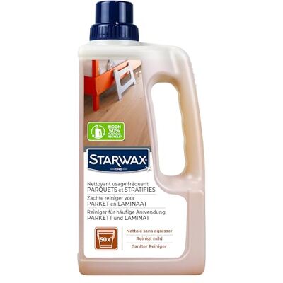 STARWAX Nettoyant doux pour parquet et stratifié Nettoie sans abîmer Préserve l'aspect naturel du bois Formule concentrée Pas de rinçage pH neutre 1 l Jusqu'à 50 nettoyages STARWAX Nettoyant doux pour parquet et stratifié Nettoie sans abîmer Préserve l'aspect naturel du bois Formule concentrée Pas de rinçage pH neutre 1 l Jusqu'à 50 nettoyages