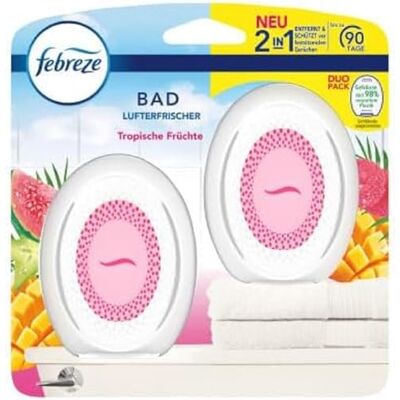 Febreze Lenor Désodorisant de salle de bain aux fruits tropicaux Duo pour lutter et prévenir en continu les odeurs Febreze Lenor Désodorisant de salle de bain aux fruits tropicaux Duo pour lutter et prévenir en continu les odeurs