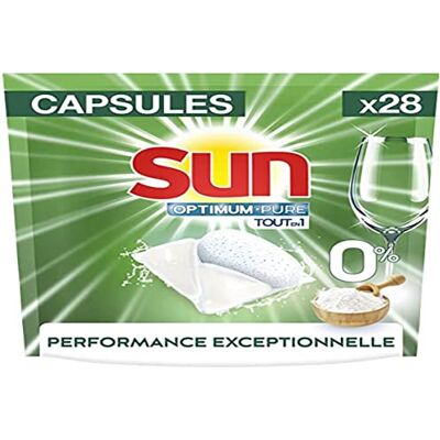 Sun Capsules Lave-Vaisselle Optimum Pure Tout En 1 0% x28, 0% colorants, phosphates et parfums, Vaisselle éclatante et Impeccable, Ingrédients Naturels, Nettoyage & Brillance, 28 Tablettes Sun Capsules Lave-Vaisselle Optimum Pure Tout En 1 0% x28, 0% colorants, phosphates et parfums, Vaisselle éclatante et Impeccable, Ingrédients Naturels, Nettoyage & Brillance, 28 Tablettes