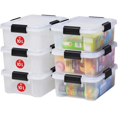 Iris Ohyama , Boite rangement plastique, Lot de 6 boites hermétiques de 10L, AT-S, Transparent, L39 x P29 x H14 cm Iris Ohyama , Boite rangement plastique, Lot de 6 boites hermétiques de 10L, AT-S, Transparent, L39 x P29 x H14 cm