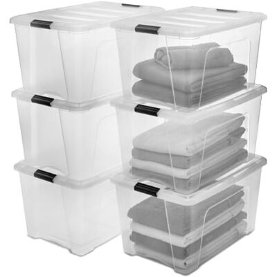 Iris Ohyama , Boîtes de rangement plastique de 45L, Lot de 6, DDNTB-45, Transparent, Clips de fermeture- L58 x P39.5 x H30.5 cm Iris Ohyama , Boîtes de rangement plastique de 45L, Lot de 6, DDNTB-45, Transparent, Clips de fermeture- L58 x P39.5 x H30.5 cm