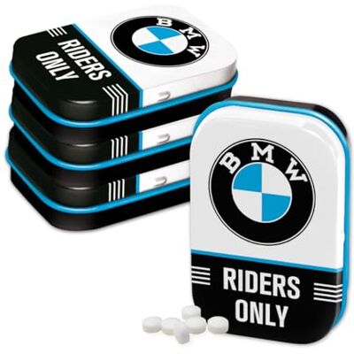 ART Boîte à pilules rétro 4 x 6 x 1,6 cm, produit original sous licence (OLP) BMW – Riders Only (lot de 4), avec dragées à la menthe poivrée, design vintage ART Boîte à pilules rétro 4 x 6 x 1,6 cm, produit original sous licence (OLP) BMW – Riders Only (lot de 4), avec dragées à la menthe poivrée, design vintage