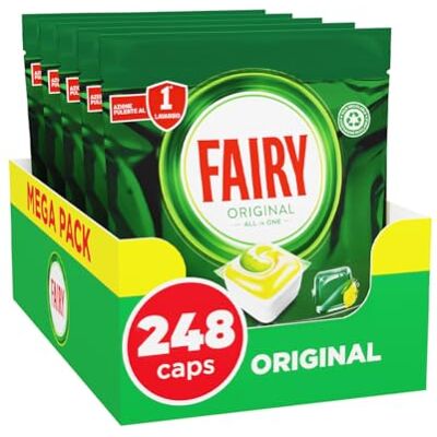 Fairy Tablettes de rinçage pour lave-vaisselle, 248 capsules, citron original, nettoyage au premier lavage, efficace sur la graisse incrustée avec effet brillant Fairy Tablettes de rinçage pour lave-vaisselle, 248 capsules, citron original, nettoyage au premier lavage, efficace sur la graisse incrustée avec effet brillant