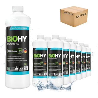 BIOHY Nettoyant de base (12 x 1l Bouteille) Élimine les incrustations tenaces et les anciens films de soin Nettoie en douceur toutes les surfaces (Grundreiniger) BIOHY Nettoyant de base (12 x 1l Bouteille) Élimine les incrustations tenaces et les anciens films de soin Nettoie en douceur toutes les surfaces (Grundreiniger)