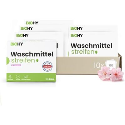 BIOHY Lessive feuilles avec parfum de printemps (10 x 60 pièces) Lessive universelle durable sans plastique Papier de lavage 100 % biodégradable Bandes de lessive solubles dans l'eau BIOHY Lessive feuilles avec parfum de printemps (10 x 60 pièces) Lessive universelle durable sans plastique Papier de lavage 100 % biodégradable Bandes de lessive solubles dans l'eau