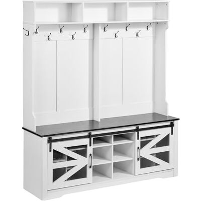 VEVOR Porte-Manteau en Bois, Meuble d’Entrée avec Banc et Rangement pour Chaussures, Support Manteau sur Pied, Vestiaire avec Étagères Réglables, 12 Crochets et Bande Lumineuse USB, pour Couloir VEVOR Porte-Manteau en Bois, Meuble d’Entrée avec Banc et Rangement pour Chaussures, Support Manteau sur Pied, Vestiaire avec Étagères Réglables, 12 Crochets et Bande Lumineuse USB, pour Couloir