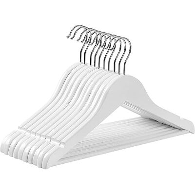 SONGMICS Cintres Enfant en Bois, 35 x 20 x 1,2 cm, Lot de 10 Cintres Enfant, avec Encoches et Barre pour Pantalons, Crochet Pivotant à 360°, Blanc, Collection CASON CRW006W02 SONGMICS Cintres Enfant en Bois, 35 x 20 x 1,2 cm, Lot de 10 Cintres Enfant, avec Encoches et Barre pour Pantalons, Crochet Pivotant à 360°, Blanc, Collection CASON CRW006W02